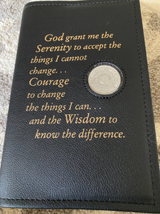 AA Big Book Cover Vinyl Leather Feel Medallion Holder Serenity Prayer Black Color