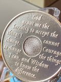 22 Year AA Medallion Pink Silver Plated Sobriety Chip Serenity Prayer Back