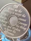 5 Year AA Medallion Pink Silver Plated Sobriety Chip Serenity Prayer Back