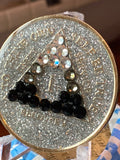 1 Year AA Medallion Silver Glitter Tri-plate Black Transition Crystal Sobriety Chip