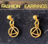 AA Triangle Symbol Dangle Earrings – Gold Tone Recovery Jewelry
