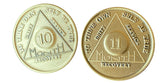 10 Month 11 Month Bronze AA Medallion Set of 2 Coins Serenity Prayer Chips