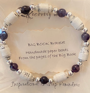 AA Big Book Bracelet Purple & Black Beads Made From Real Pages From The Big Book