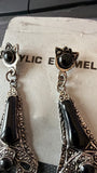 Vintage Black Enamel Filigree Dangle Earrings | Cat Stud Earrings | Gothic Boho Statement Jewelry