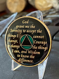 5 Year AA Medallion Metallic Green Tri-Plate Sobriety Chip Serenity Prayer Back