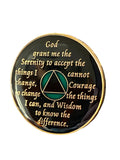 5 Year AA Medallion Metallic Green Tri-Plate Sobriety Chip Serenity Prayer Back