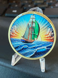 Sailboat Sailing Ocean Color Serenity Peace Within The Storm Medallion Coin