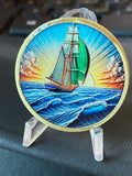 Sailboat Sailing Ocean Color Serenity Peace Within The Storm Medallion Coin