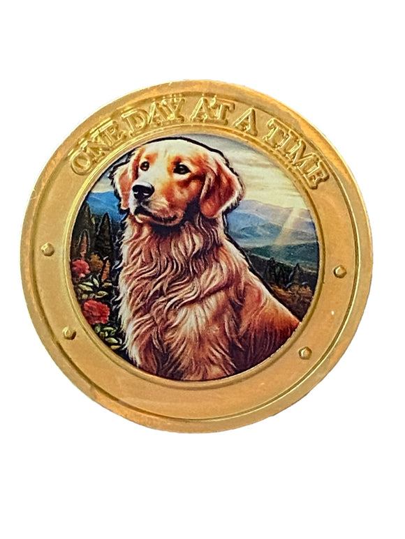 Golden Retriever Color One Day At A Time Medallion Serenity Prayer Dog Chip