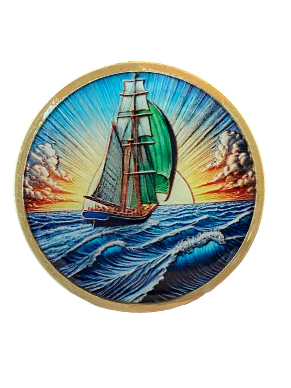 Sailboat Sailing Ocean Color Serenity Peace Within The Storm Medallion Coin