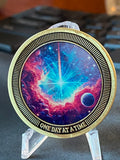 Planet Cosmic Universe Star Nebulous One Day At A Time Medallion Serenity Prayer Chip