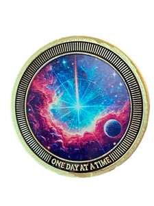 Planet Cosmic Universe Star Nebulous One Day At A Time Medallion Serenity Prayer Chip