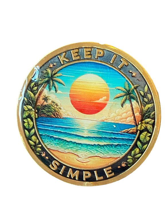 Beach Sunrise Palm Tree Keep It Simple Tropical Medallion Serenity Prayer Chip