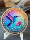 Hummingbird Pink Flower One Day At A Time Medallion Serenity Prayer Chip