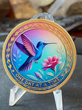 Hummingbird Pink Flower One Day At A Time Medallion Serenity Prayer Chip