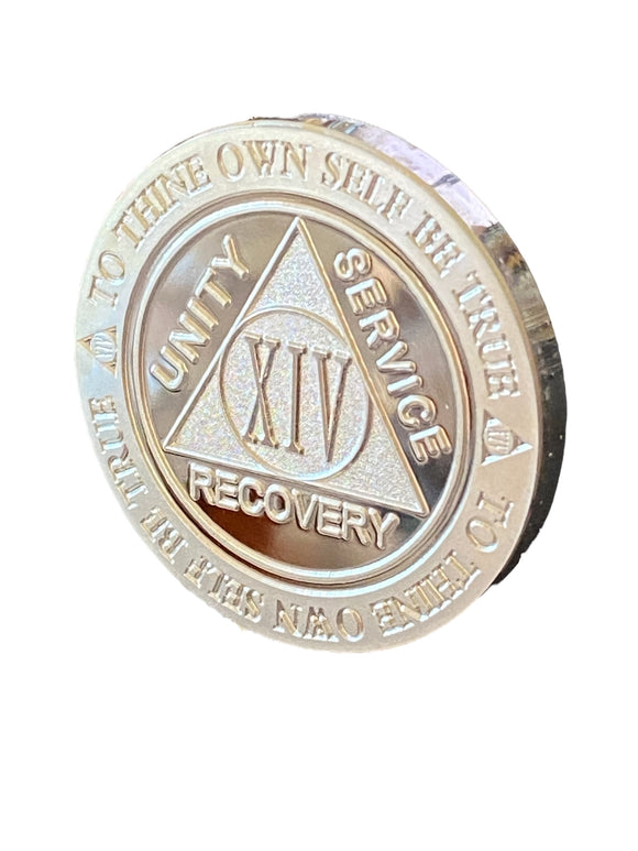 14 Year AA Medallion 1 oz Fine Silver Sobriety Chip Serenity Prayer Back .999 Pure