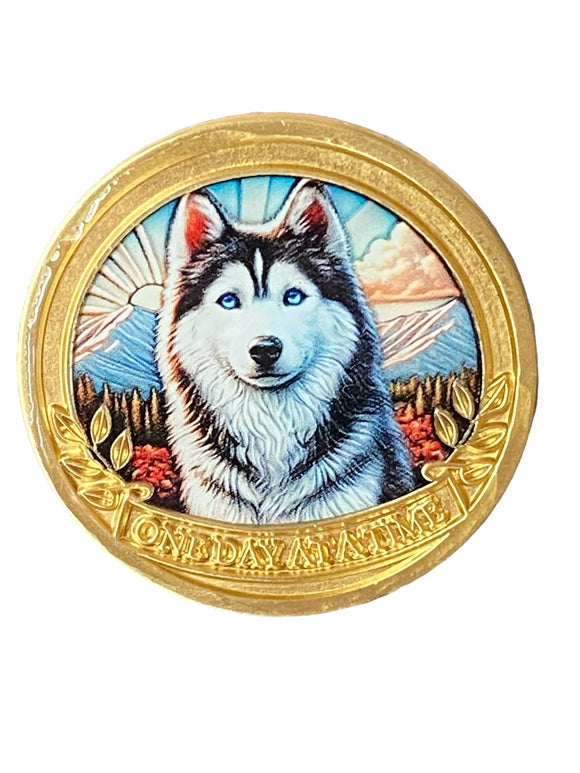 Siberian Husky Dog Color One Day At A Time Medallion Serenity Prayer Chip