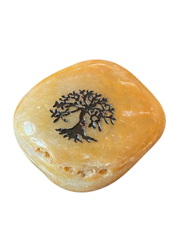 Tree of Life Engraved Inspirational Pocket Stone Carmel Natural River Polished Rock