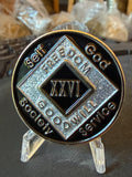 26 Year NA Clean Time Chip Black Silver Glitter Narcotics Anonymous Medallion