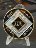 26 Year NA Clean Time Chip Black Silver Glitter Narcotics Anonymous Medallion