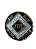 26 Year NA Clean Time Chip Black Silver Glitter Narcotics Anonymous Medallion