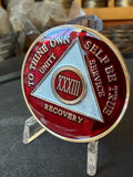 33 Year AA Medallion Metallic Red Tri-plate Sobriety Chip