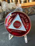 33 Year AA Medallion Metallic Red Tri-plate Sobriety Chip