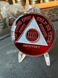 33 Year AA Medallion Metallic Red Tri-plate Sobriety Chip
