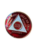 33 Year AA Medallion Metallic Red Tri-plate Sobriety Chip