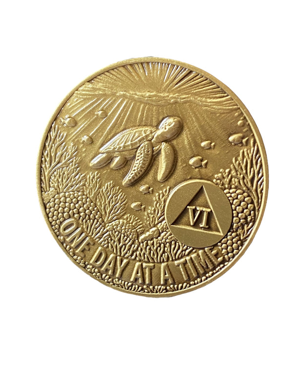 1 - 10 Year Seaturtle AA Medallion One Day At A Time Serenity Prayer Sea Turtle Sobriety Chip