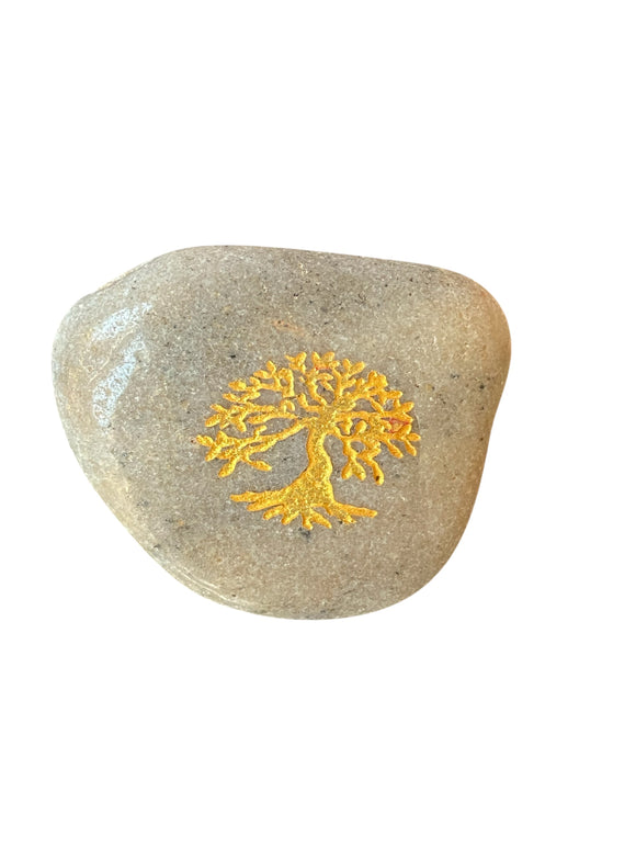 Tree of Life Engraved Inspirational Gray Pocket Stone Natural River Polished Rock