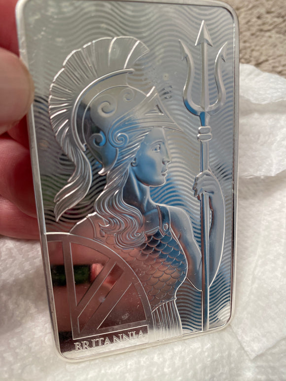 Milk Spotted 10 oz British Royal Mint .999 Fine Silver Britannia Bar (New)