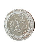 10 Year AA Medallion 1 oz Fine Silver Sobriety Chip Serenity Prayer Back .999 Pure
