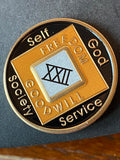 22 Year NA Clean Time Chip Orange Black Sobriety Medallion Official Narcotics Anonymous Coin
