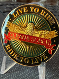 Live to Ride Ride to Live Recovery Medallion – Clean & Sober Eagle Sobriety Coin – Serenity Prayer Token – Gold & Black