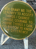 Live & Let Live Recovery Coin – Green & Gold AA Serenity Prayer Sobriety Medallion