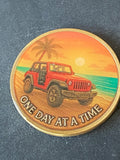 Red Jeep On Beach Palm Tree Duck One Day AT A Time Serenity Prayer Medallion Coin