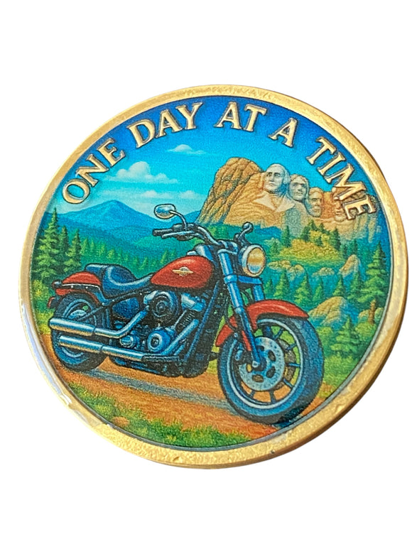 Cruiser Motorcycle Black Hills One Day AT A Time Serenity Prayer Medallion Coin