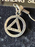 Vintage Sterling Silver AA Circle & Triangle Earrings | Alcoholics Anonymous Recovery Jewelry | 925 Dangle Earrings