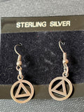 Vintage Sterling Silver AA Circle & Triangle Earrings | Alcoholics Anonymous Recovery Jewelry | 925 Dangle Earrings