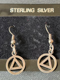 Vintage Sterling Silver AA Circle & Triangle Earrings | Alcoholics Anonymous Recovery Jewelry | 925 Dangle Earrings