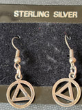 Vintage Sterling Silver AA Circle & Triangle Earrings | Alcoholics Anonymous Recovery Jewelry | 925 Dangle Earrings