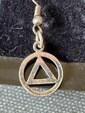 Vintage Sterling Silver AA Circle & Triangle Earrings | Alcoholics Anonymous Recovery Jewelry | 925 Dangle Earrings