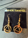 AA Triangle Symbol Dangle Earrings – Gold Tone Recovery Jewelry .5 Inch Diameter