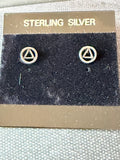 Vintage Sterling Silver AA Circle & Triangle Stud Earrings | Alcoholics Anonymous Recovery Jewelry | .925 Post Earrings