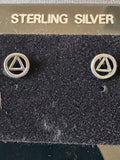 Vintage Sterling Silver AA Circle & Triangle Stud Earrings | Alcoholics Anonymous Recovery Jewelry | .925 Post Earrings