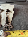 Vintage Black Enamel Filigree Dangle Earrings | Cat Stud Earrings | Gothic Boho Statement Jewelry