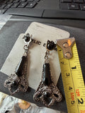 Vintage Black Enamel Filigree Dangle Earrings | Cat Stud Earrings | Gothic Boho Statement Jewelry