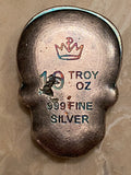 10 Troy Ounce .999 Fine Silver Skull Bar – Hand-Poured Collectible Art Piece