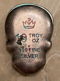 10 Troy Ounce .999 Fine Silver Skull Bar – Hand-Poured Collectible Art Piece